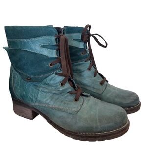 Dromedaris Kara Suede Lace Up Leather Boots Teal Colorful Fall Winter